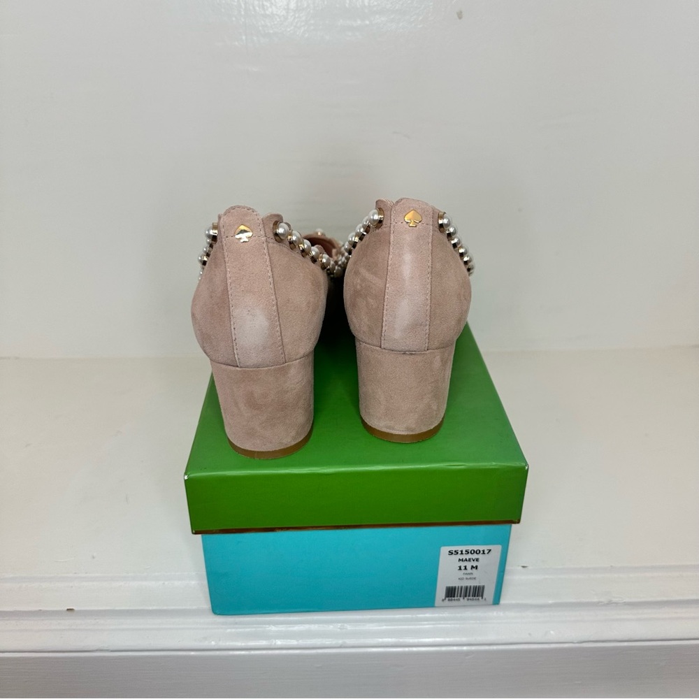 kate spade Blush Pink Nude Pearl-Trim Suede Pumps - Picture 5 of 7